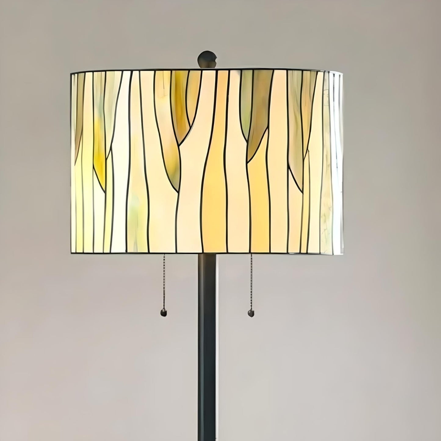 Elegant Green and Creme Tiffany Style Stained Glass Floor Lamp Drum Shade