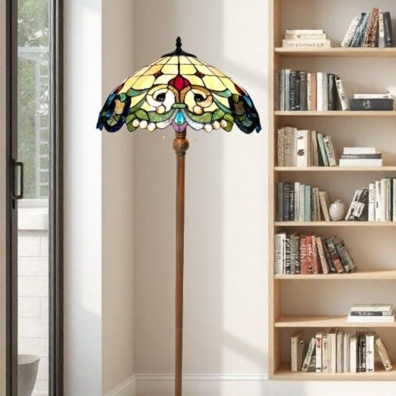Tiffany Style Stained Glass Victorian Floor Lamp Dark Bronze Finish 2 Lights