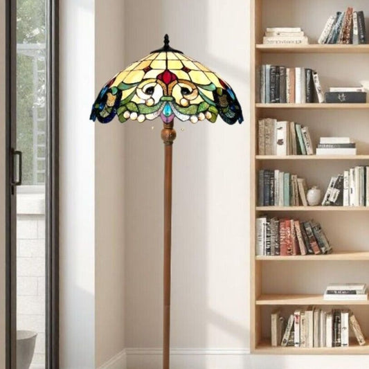 Tiffany Style Stained Glass Victorian Floor Lamp Dark Bronze Finish 2 Lights