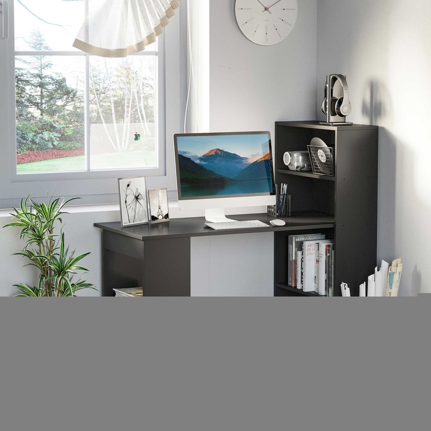 Compact Computer Desk Combo Writing Table 6-Tier Storage Shelves with Bookshelf