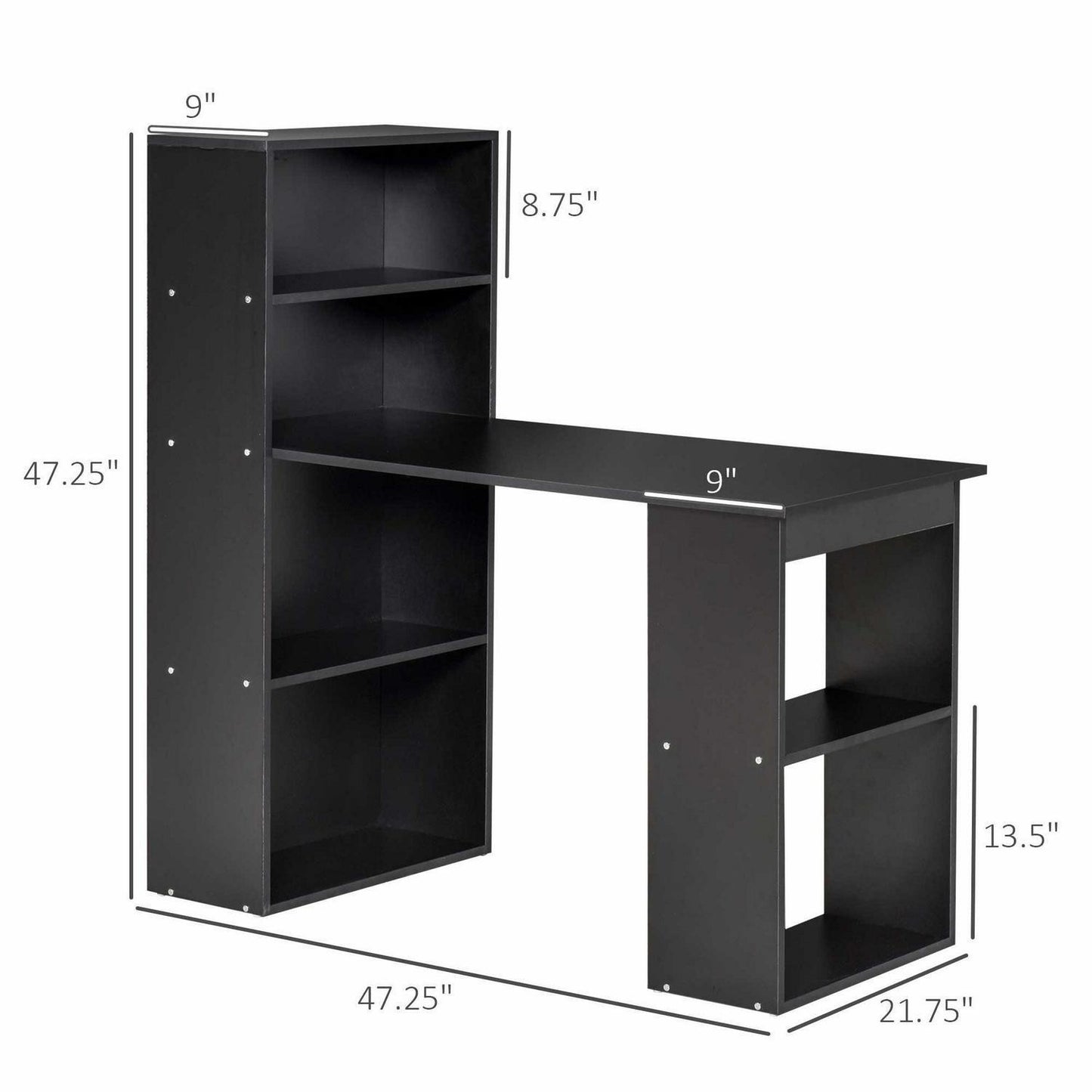 Compact Computer Desk Combo Writing Table 6-Tier Storage Shelves with Bookshelf