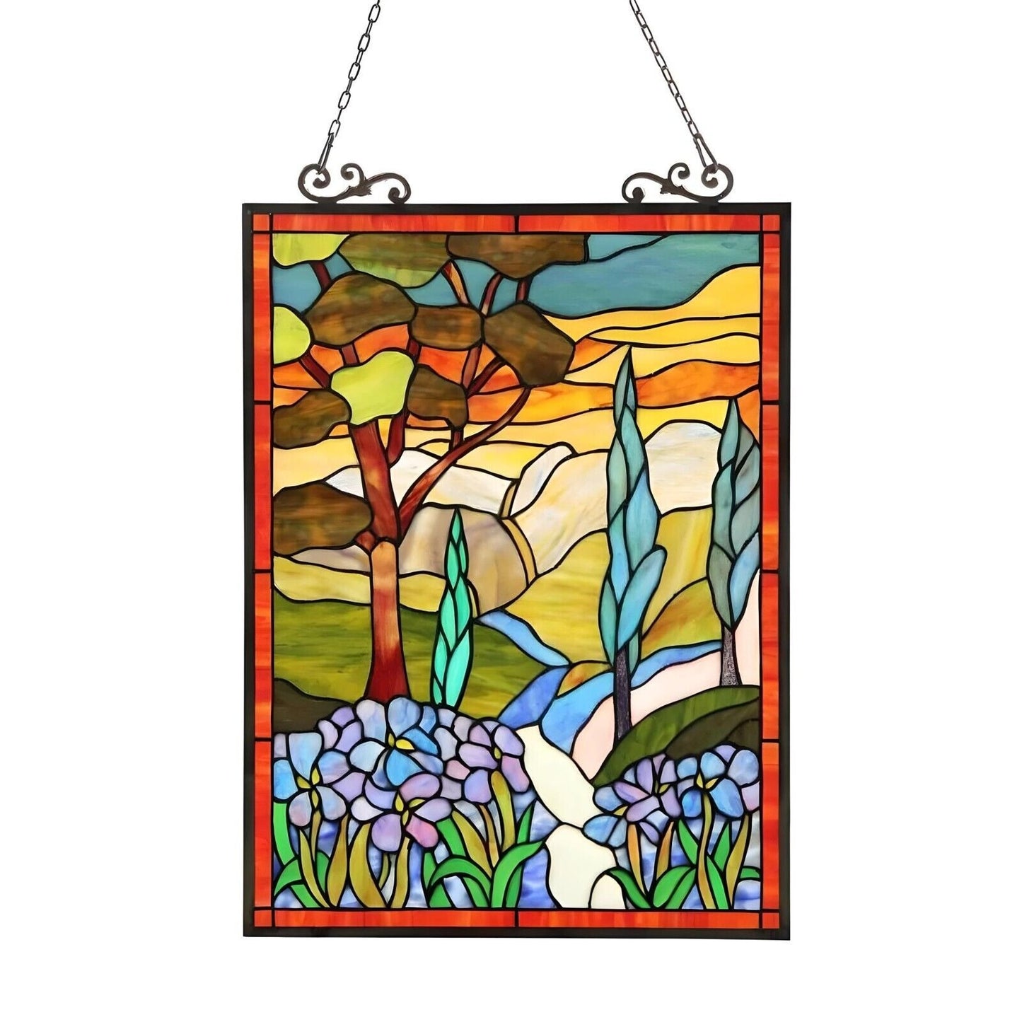 Stained Glass Sleepy Country Window Panel Suncatcher 18x25in