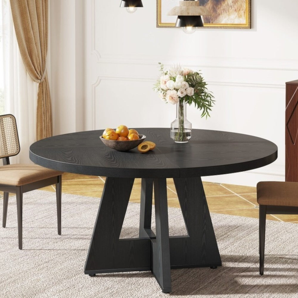 Round Farmhouse Dining Kitchen Table in Rustic Solid Black Finish 47in Diameter