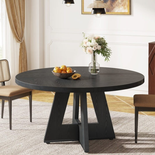Round Farmhouse Dining Kitchen Table in Rustic Solid Black Finish 47in Diameter