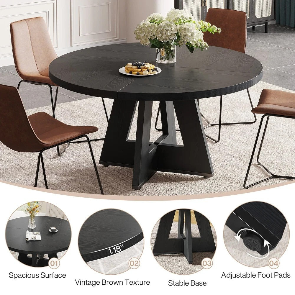 Round Farmhouse Dining Kitchen Table in Rustic Solid Black Finish 47in Diameter