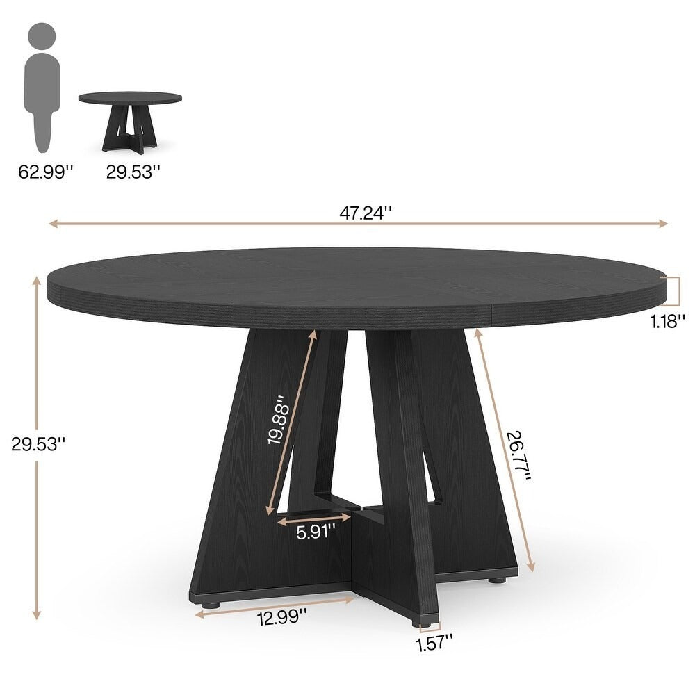 Round Farmhouse Dining Kitchen Table in Rustic Solid Black Finish 47in Diameter