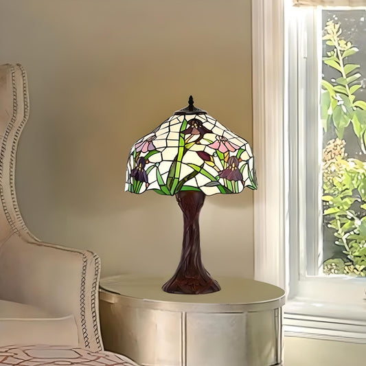 Floral Iris Theme Tiffany Style Stained Glass Reading Table Lamp