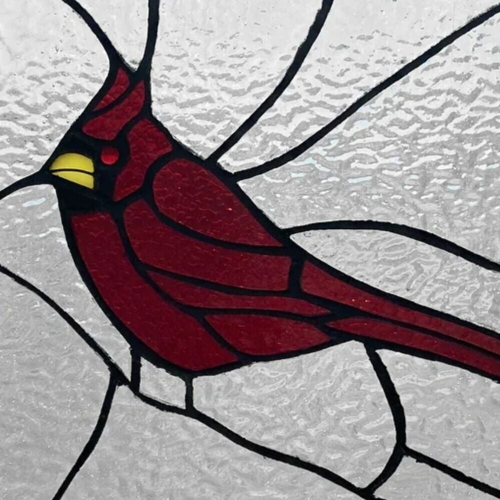 Tiffany Style Red Cardinal Stained Glass Window Panel Suncatcher 11x11in