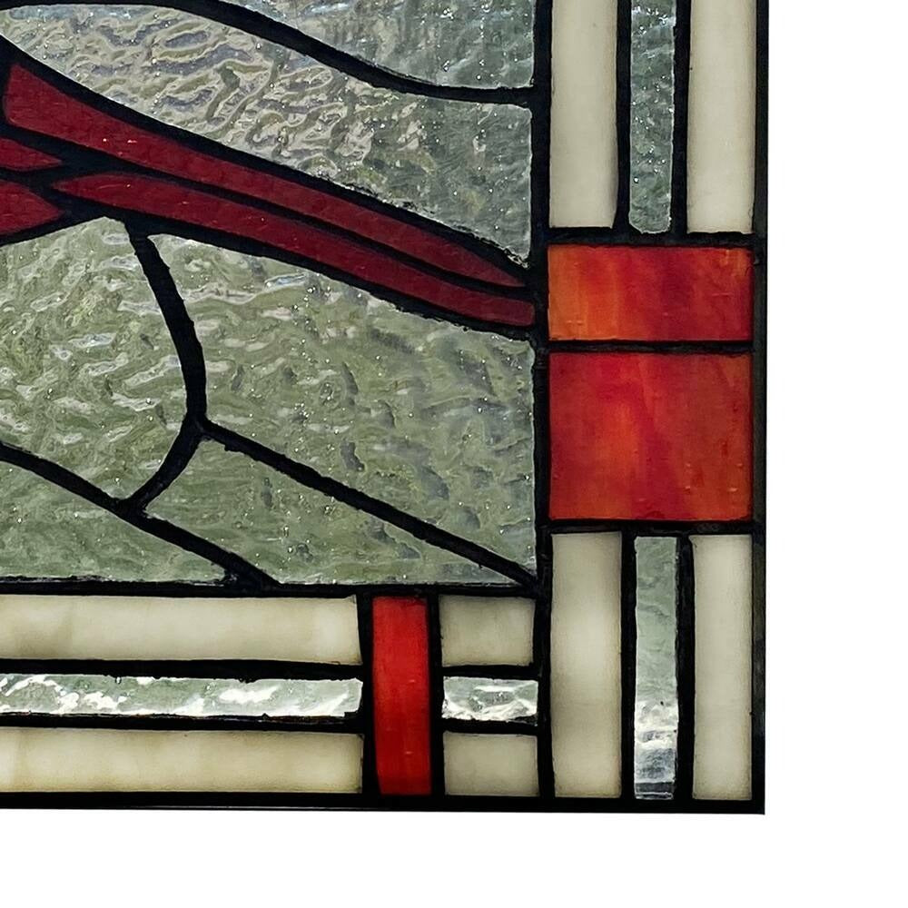 Red Cardinal Stained Glass Window Panel Suncatcher 75 Handcut Pieces 11in x11in