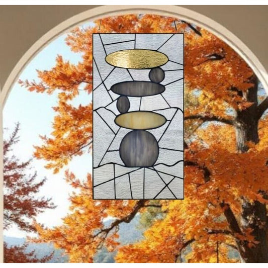 Tiffany Style Stained Glass Stone Art Window Panel Suncatcher 15x18in