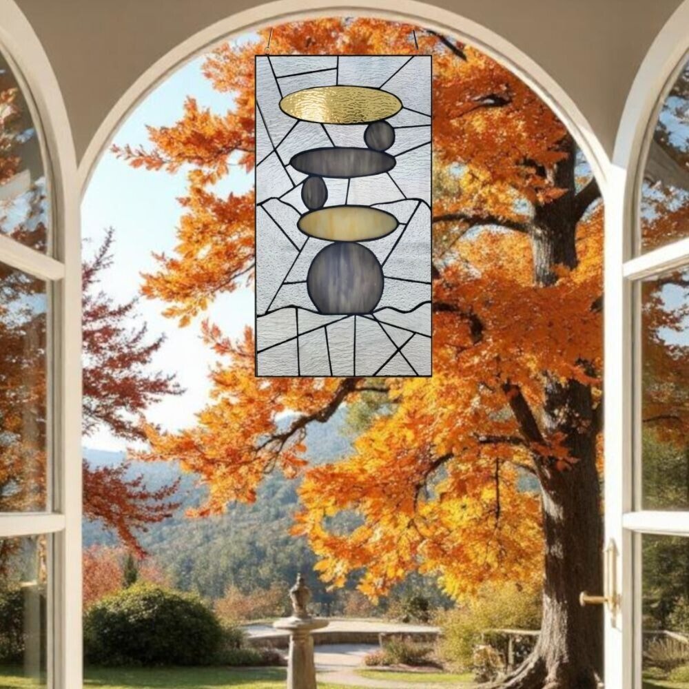 Tiffany Style Stained Glass Stone Art Window Panel Suncatcher 15x18in