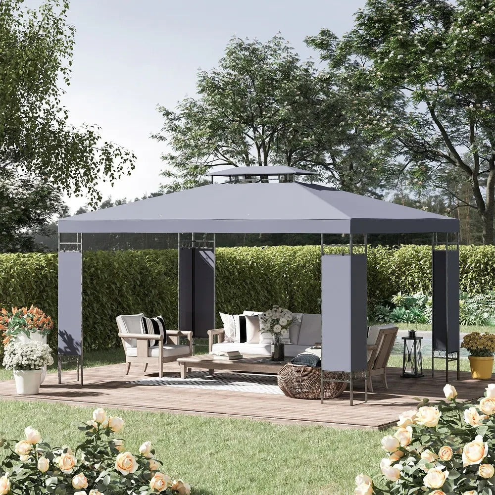 Spacious Deluxe 10x13ft Double Vented Gazebo Canopy Patio Shelter in Grey