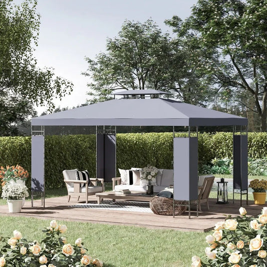 Spacious Deluxe 10x13ft Double Vented Gazebo Canopy Patio Shelter in Grey