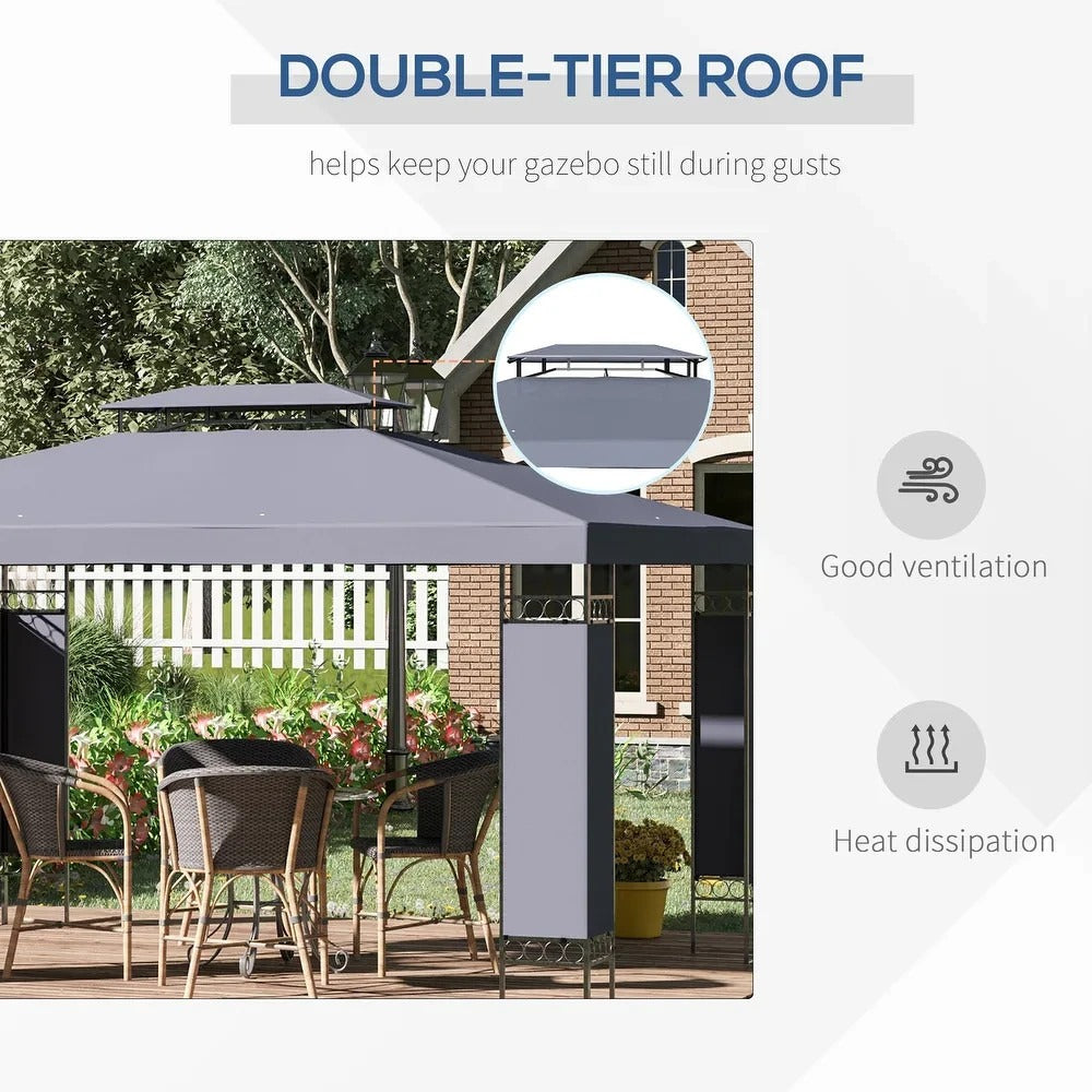 Spacious Deluxe 10x13ft Double Vented Gazebo Canopy Patio Shelter in Grey
