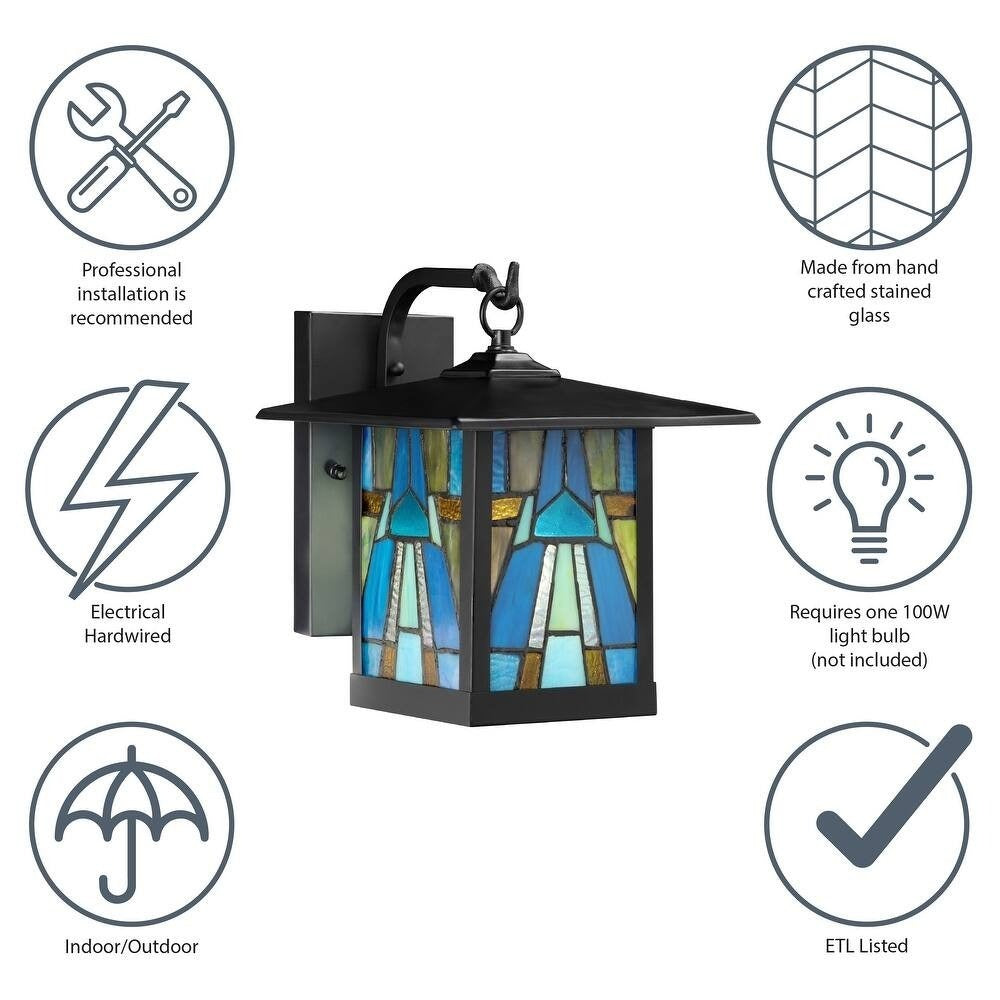 Aqua Blue Stained Glass Outdoor Lantern Wall Sconce Porch Light 4x6x10.25in