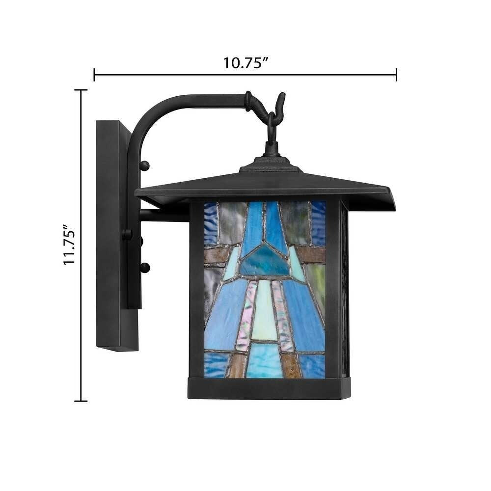 Aqua Blue Stained Glass Outdoor Lantern Wall Sconce Porch Light 4x6x10.25in