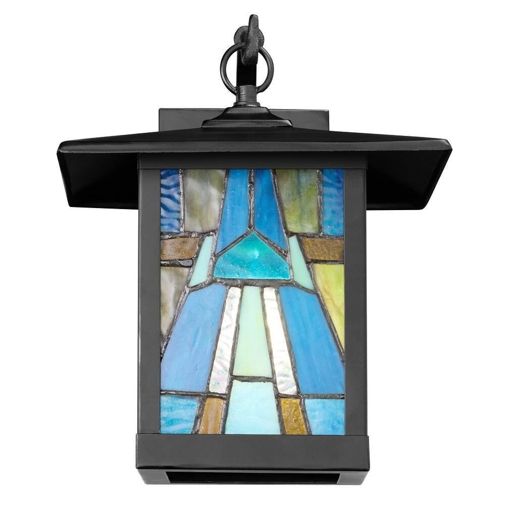 Aqua Blue Stained Glass Outdoor Lantern Wall Sconce Porch Light 4x6x10.25in