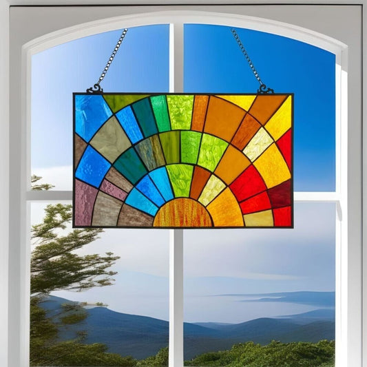 Stained Glass Rays of Sunshine Hanging Window Panel Suncatcher - 20x12in