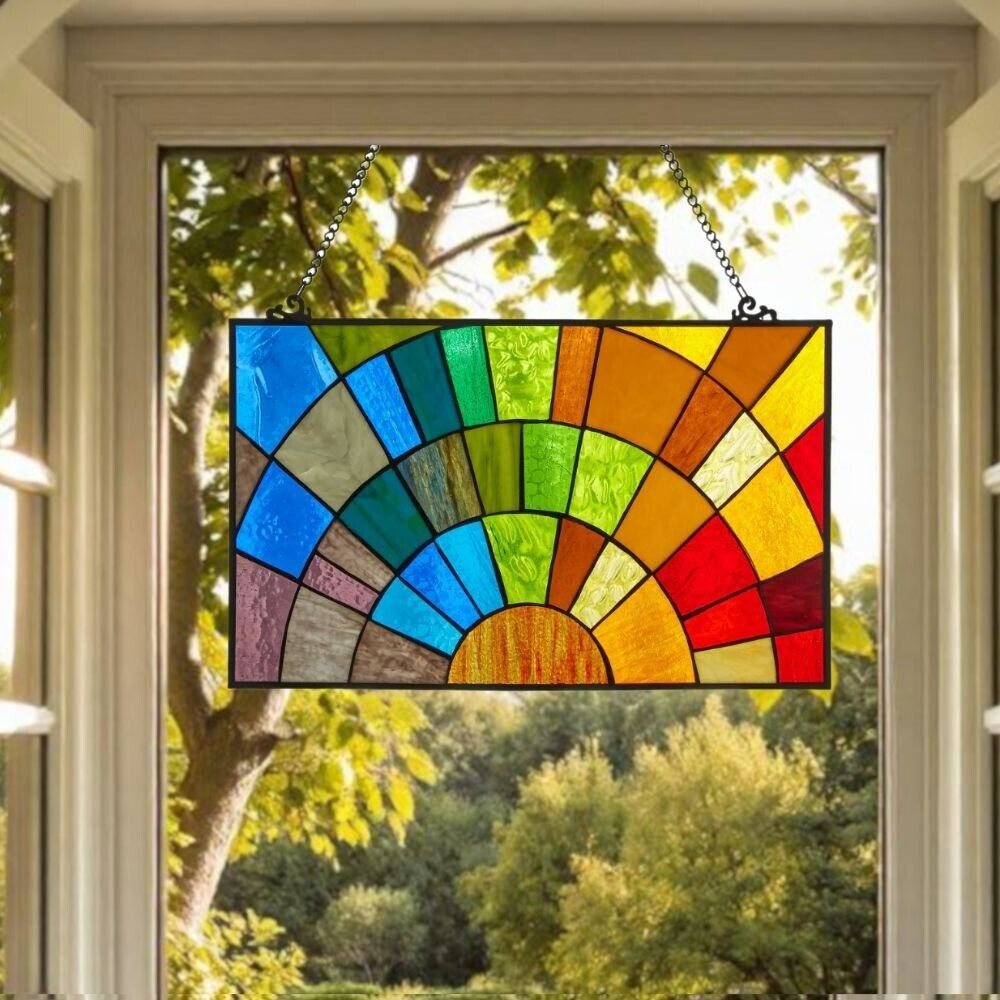 Stained Glass Rays of Sunshine Hanging Window Panel Suncatcher - 20x12in