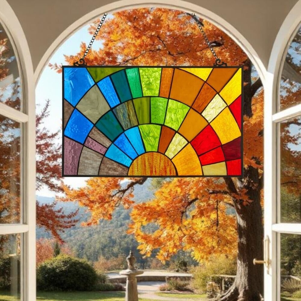 Stained Glass Rays of Sunshine Hanging Window Panel Suncatcher - 20x12in