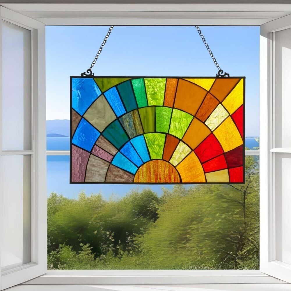 Stained Glass Rays of Sunshine Hanging Window Panel Suncatcher - 20x12in