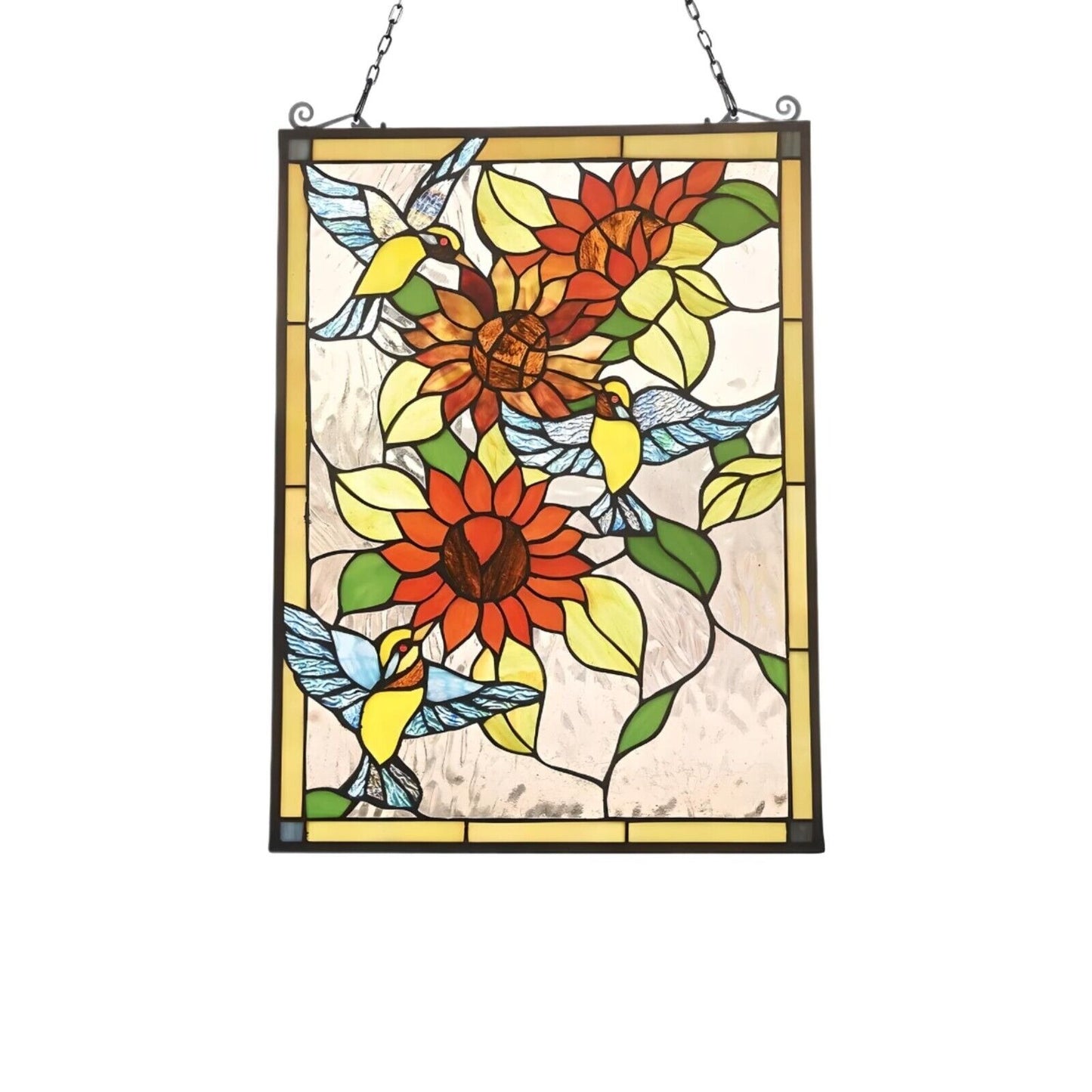 Hummingbird Lilly Tiffany Style Stained Glass Suncatcher Hanging Window Panel