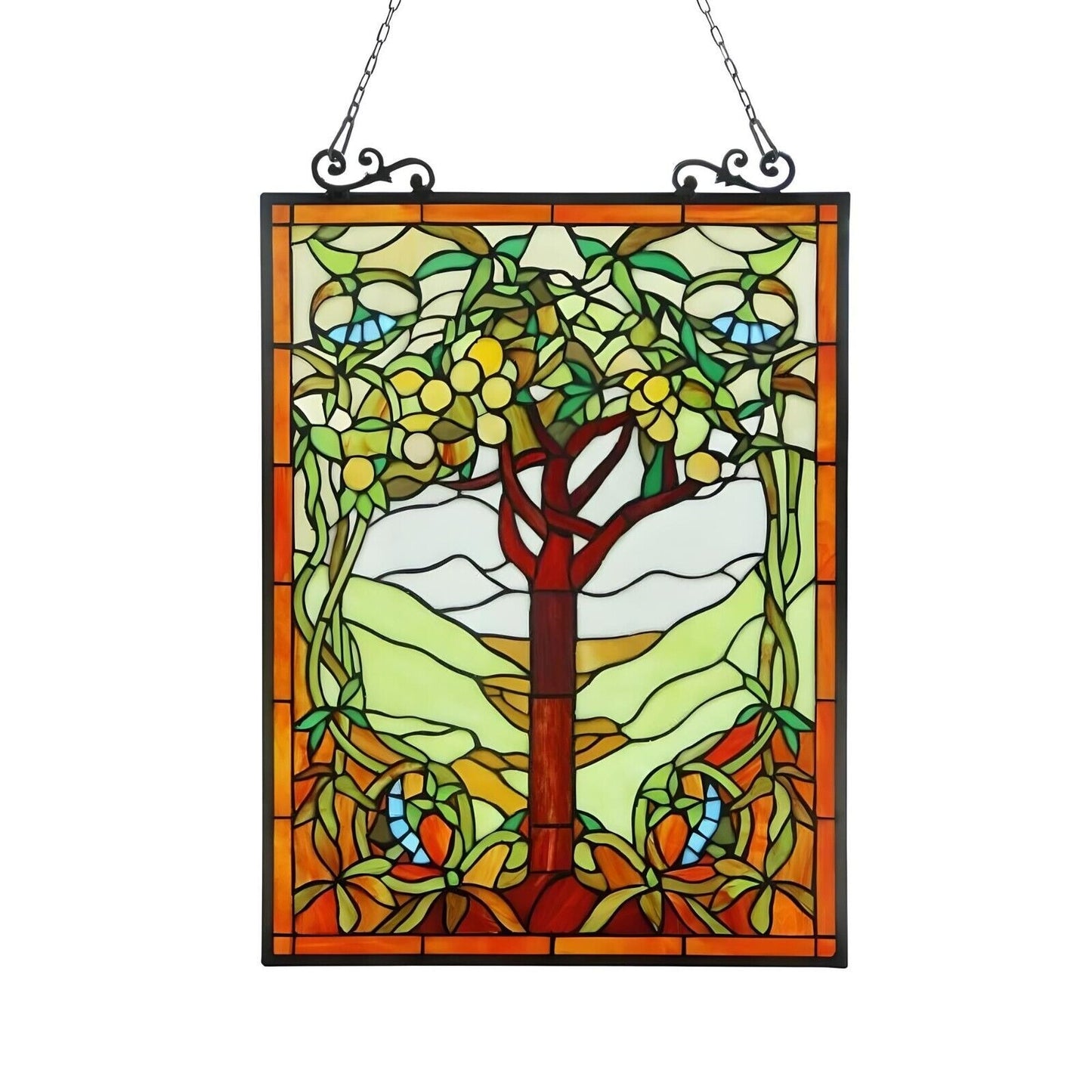 Tree of Life Stained Glass Window Panel Suncatcher Vibrant Spring Tones 18x25in