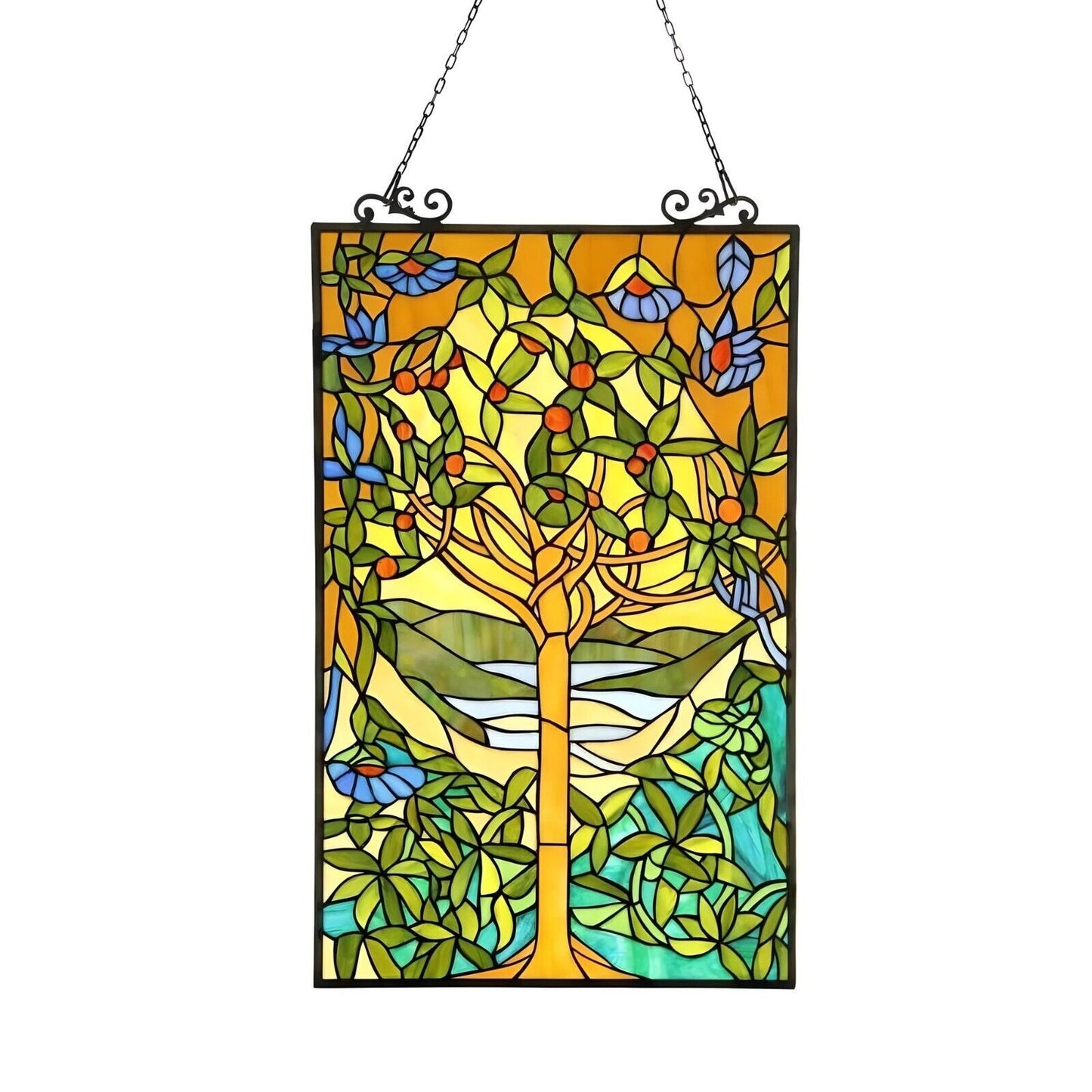 Tree of Life Design Tiffany Style Stained Glass Suncatcher Window Panel 20x32in