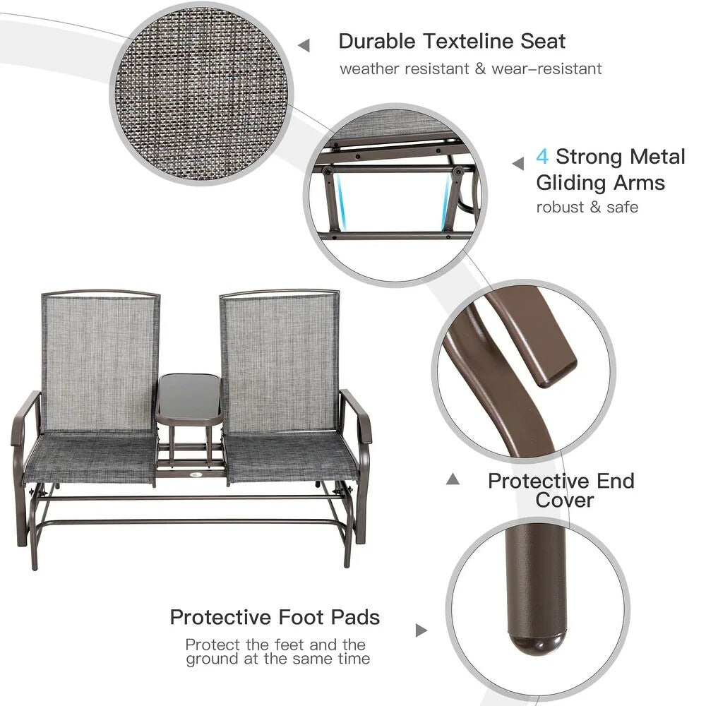 Outdoor Patio Furniture - Swing Glider Chair with Center Table in Grey
