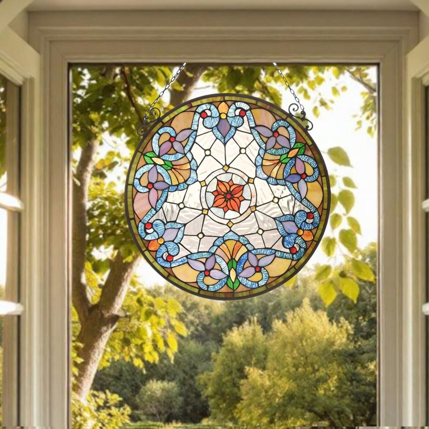 Tiffany Style Stained Glass Suncatcher Window Panel Elegant Flower 24in