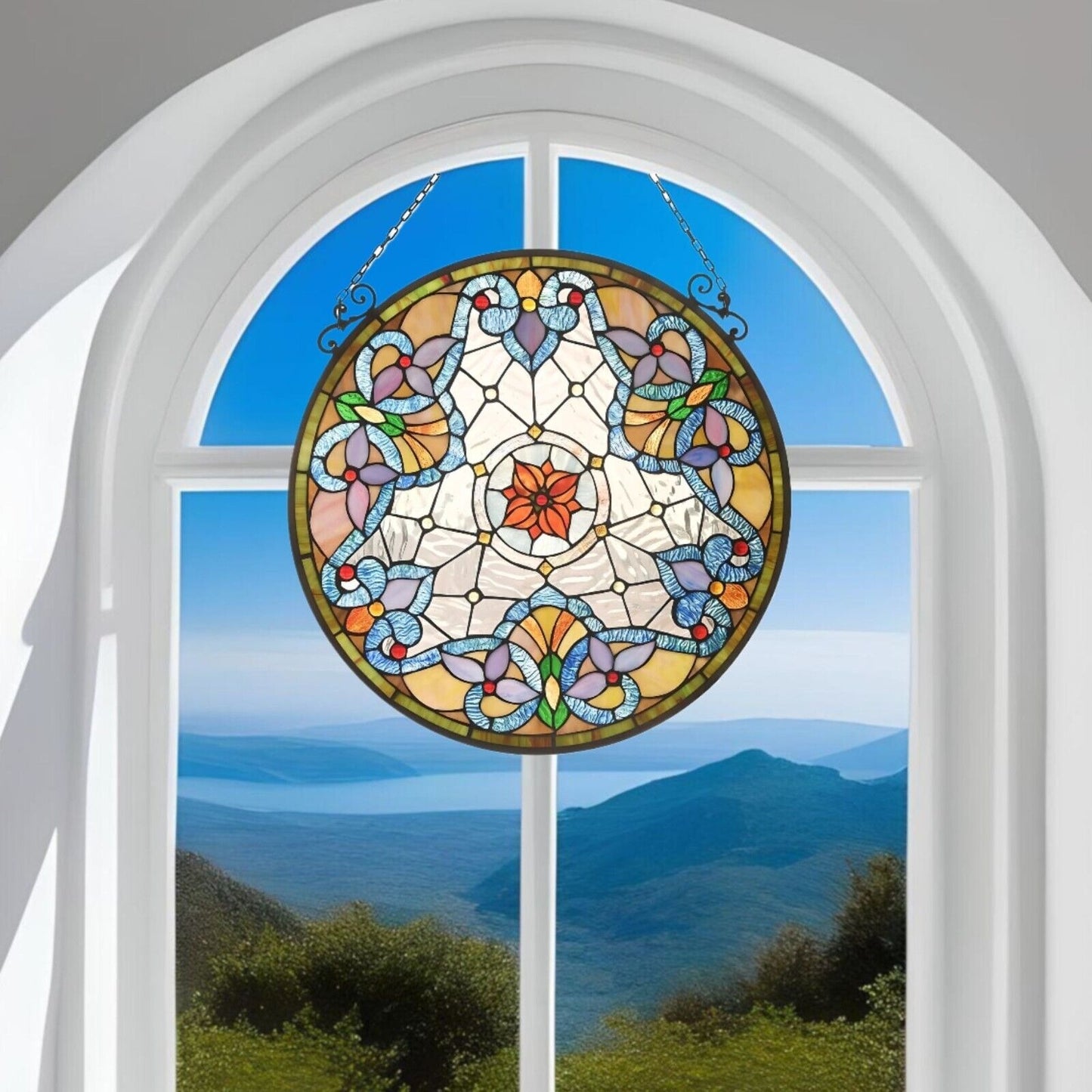 Tiffany Style Stained Glass Suncatcher Window Panel Elegant Flower 24in