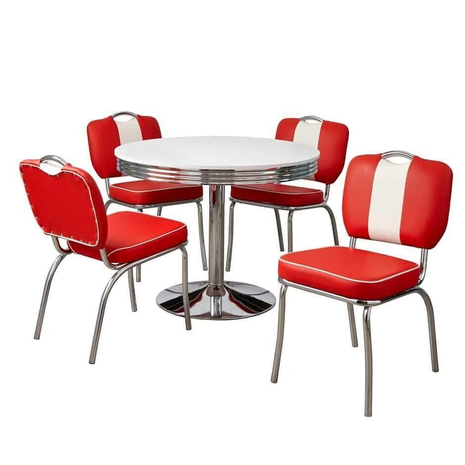 5 Piece Red Finish Vintage Retro American Style Dining Set