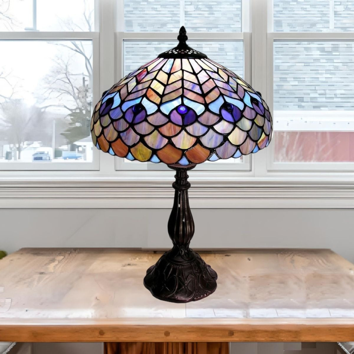 Peacock Stained Glass Tiffany Style Table Accent Lamp 18inch