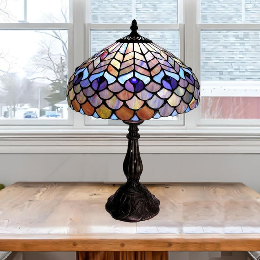 Peacock Stained Glass Tiffany Style Table Accent Lamp 18inch