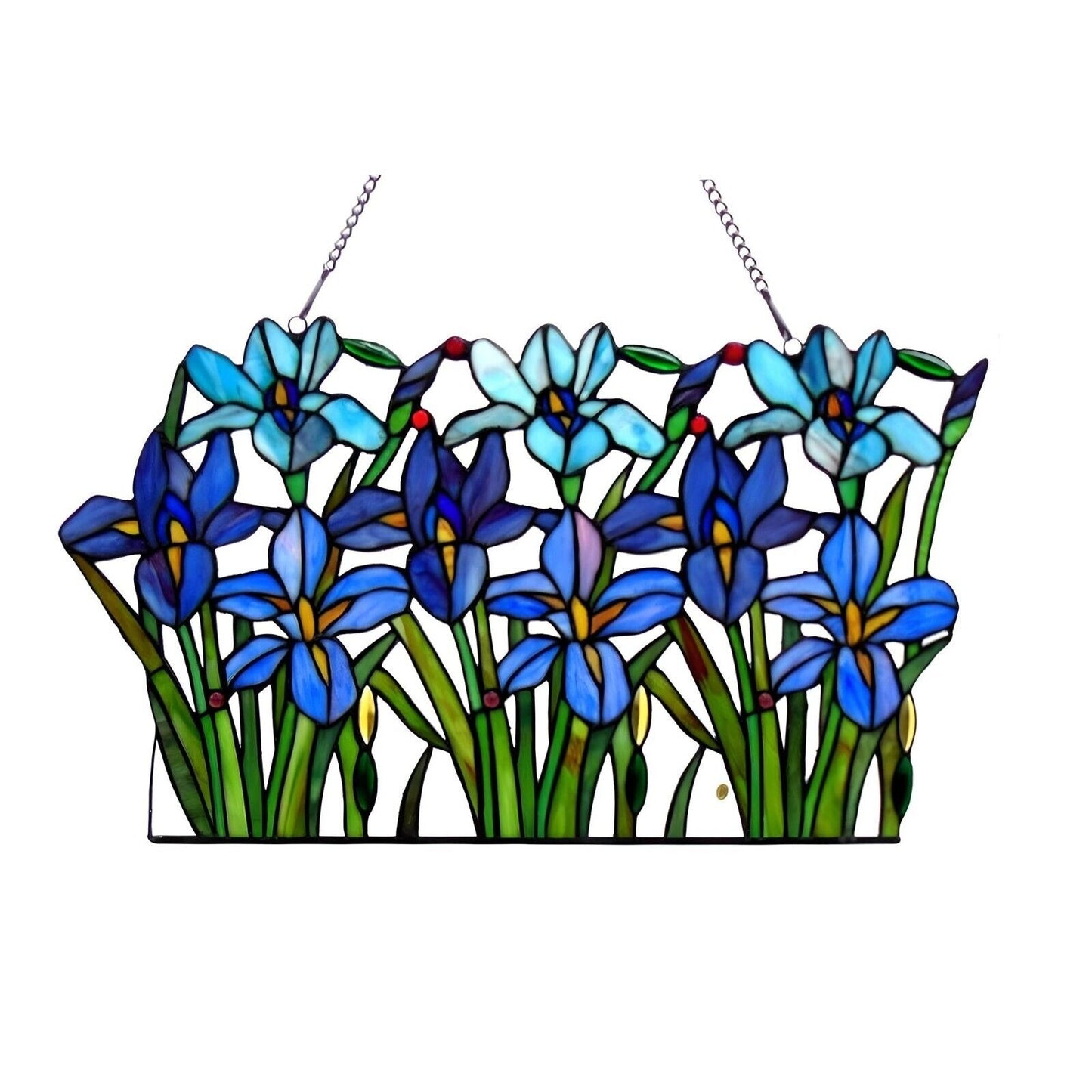 Iris Floral Tiffany Style Stained Glass Hanging Window Panel Suncatcher 15x24in