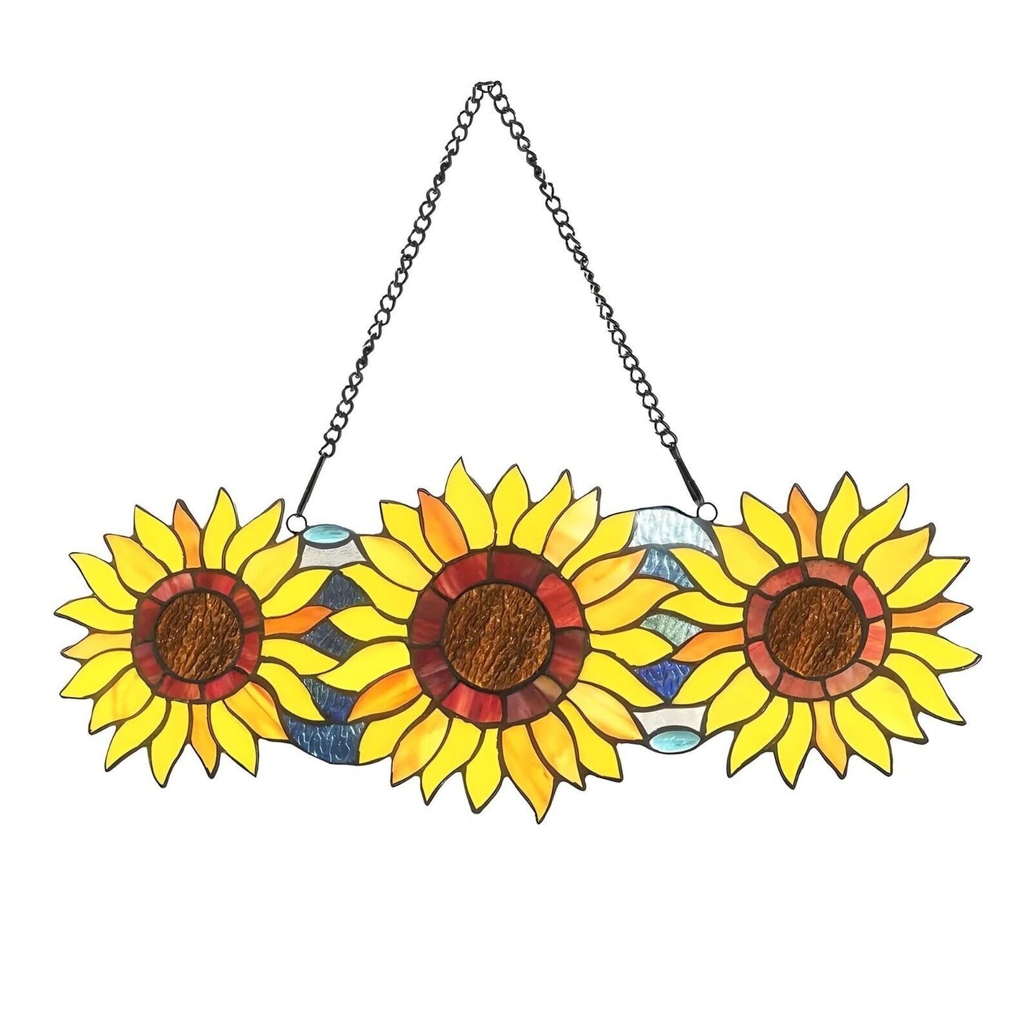 Sunflowers Stained Glass Hanging Suncatcher Window Panel Tiffany Style 22x9in