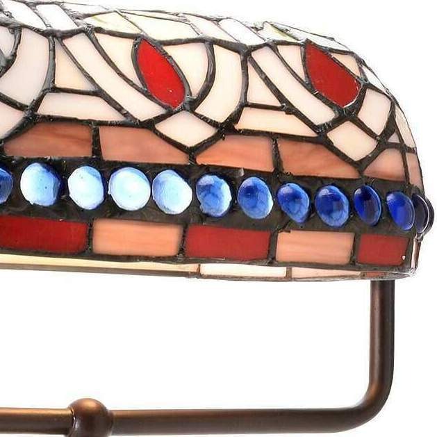 Vintage Jeweled Tiffany Style Stained Glass Bankers Desk Lamp Table Lamp
