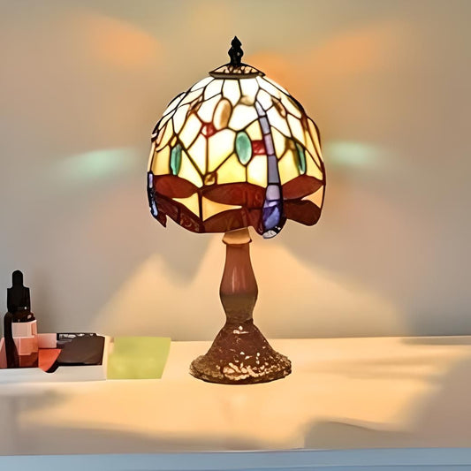 Tiffany Style 12in Stained Glass Mini Table Lamp Dragonfly Theme