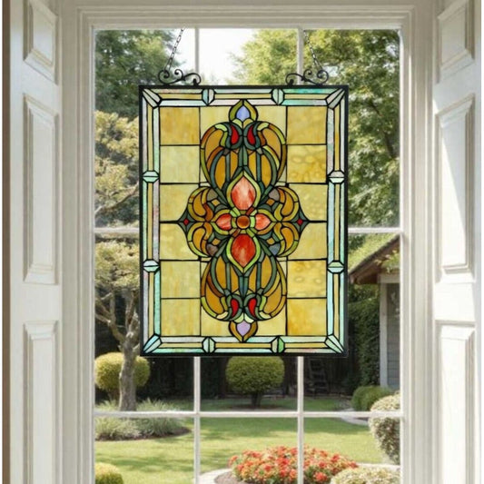 Tiffany Style Victorian Design Stained Glass Window Panel 18x26In