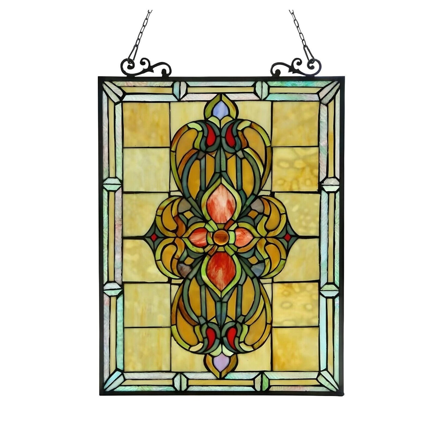 Tiffany Style Victorian Design Stained Glass Window Panel 18x26In