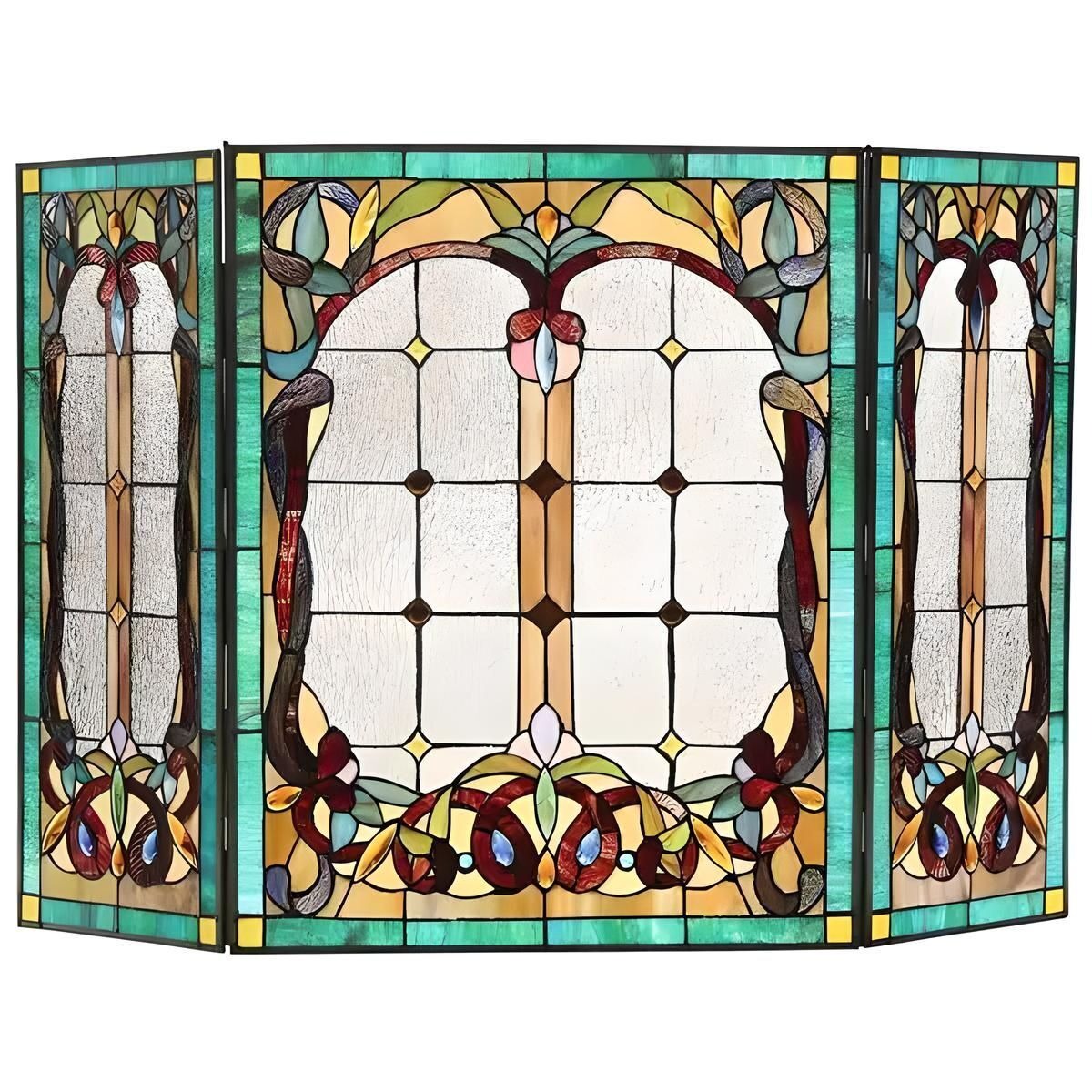 Tiffany Style Stained Glass Victorian Fireplace Screen - Elegant Handmade Design