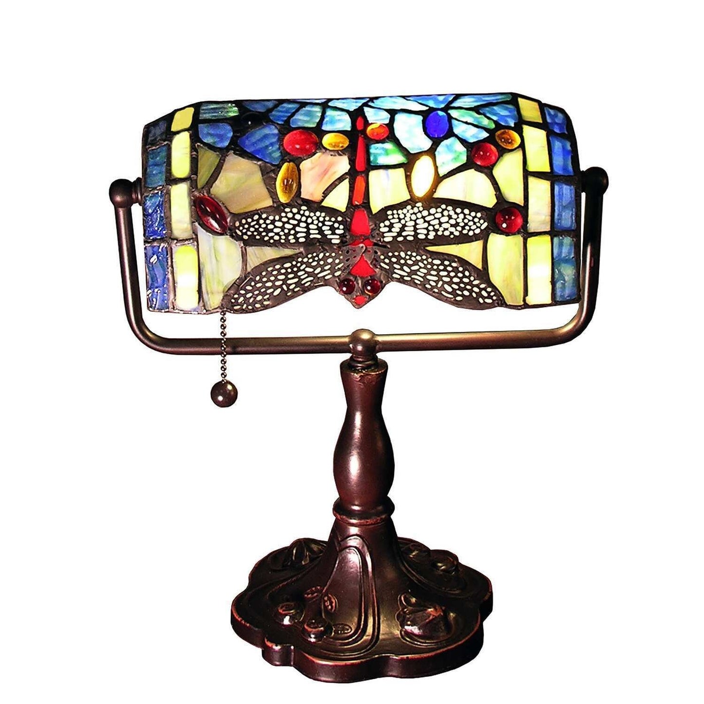 Vintage Dragonfly Tiffany Style Stained Glass Bankers Desk Lamp Table Lamp