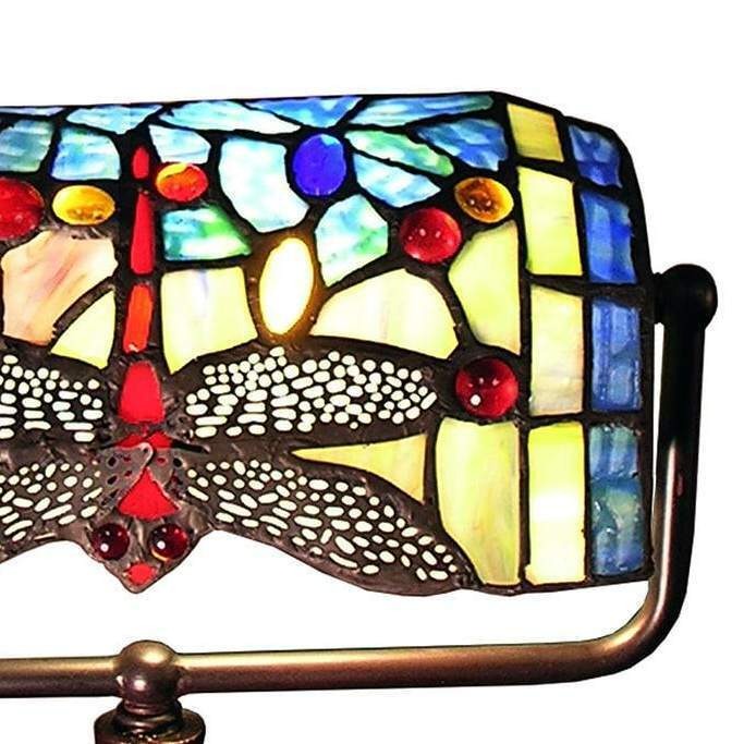 Vintage Dragonfly Tiffany Style Stained Glass Bankers Desk Lamp Table Lamp