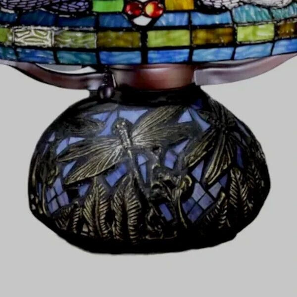 Tiffany Style Deep Blue Dragonfly Stained Glass Table Lamp Elegant Mosaic Base