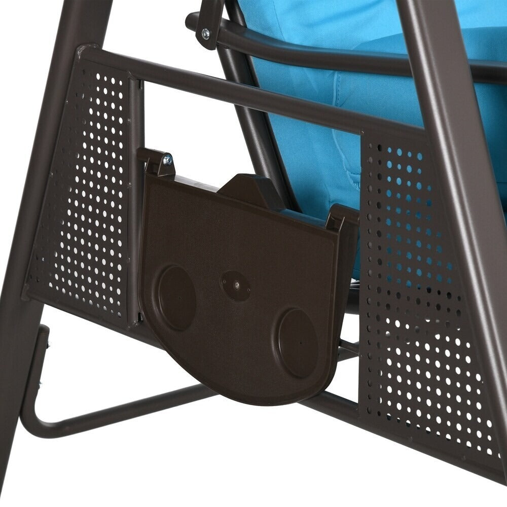 Sky Blue 3 Person Outdoor Patio Porch Swing with Canopy, Cushions, Pillows
