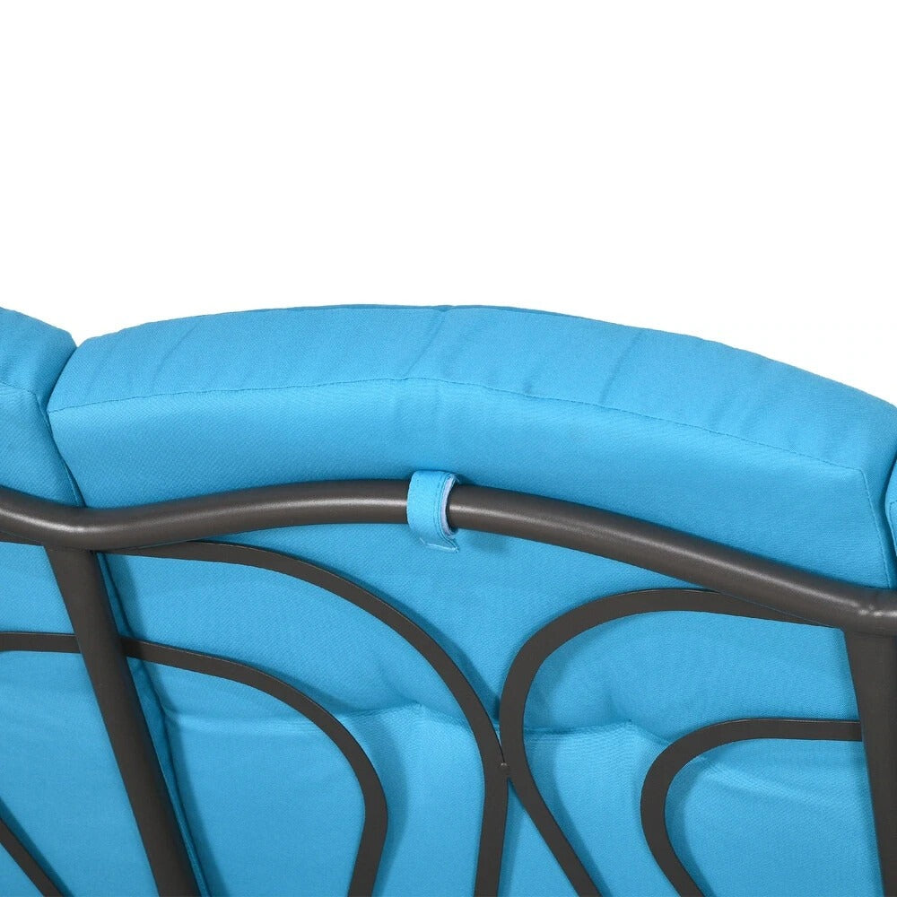 Sky Blue 3 Person Outdoor Patio Porch Swing with Canopy, Cushions, Pillows