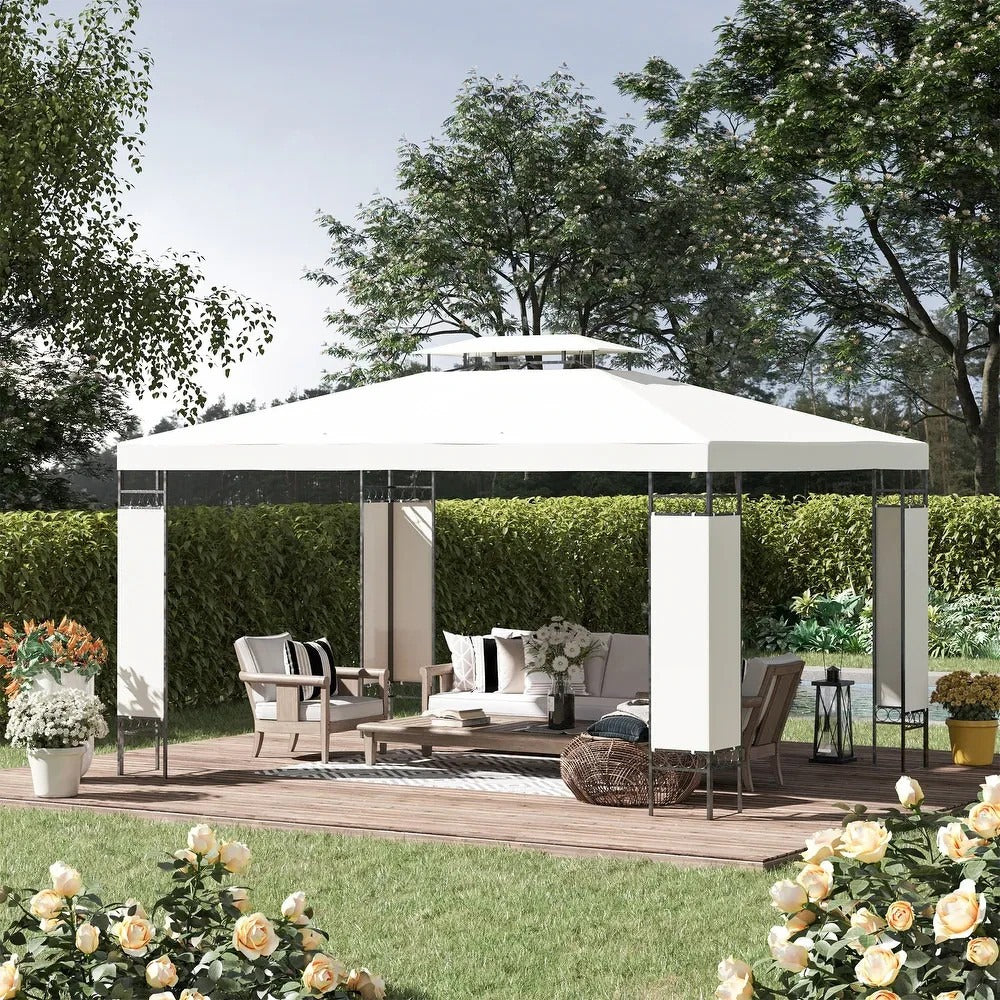 Spacious Deluxe 10x13ft Double Vented Gazebo Canopy Patio Shelter in Cream White