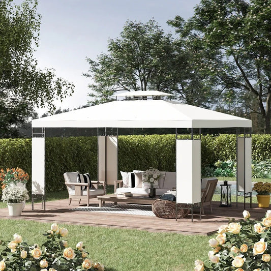 Spacious Deluxe 10x13ft Double Vented Gazebo Canopy Patio Shelter in Cream White