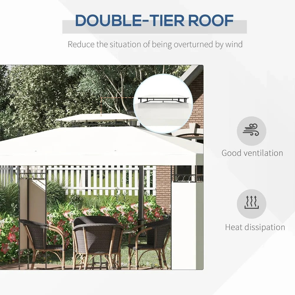 Spacious Deluxe 10x13ft Double Vented Gazebo Canopy Patio Shelter in Cream White
