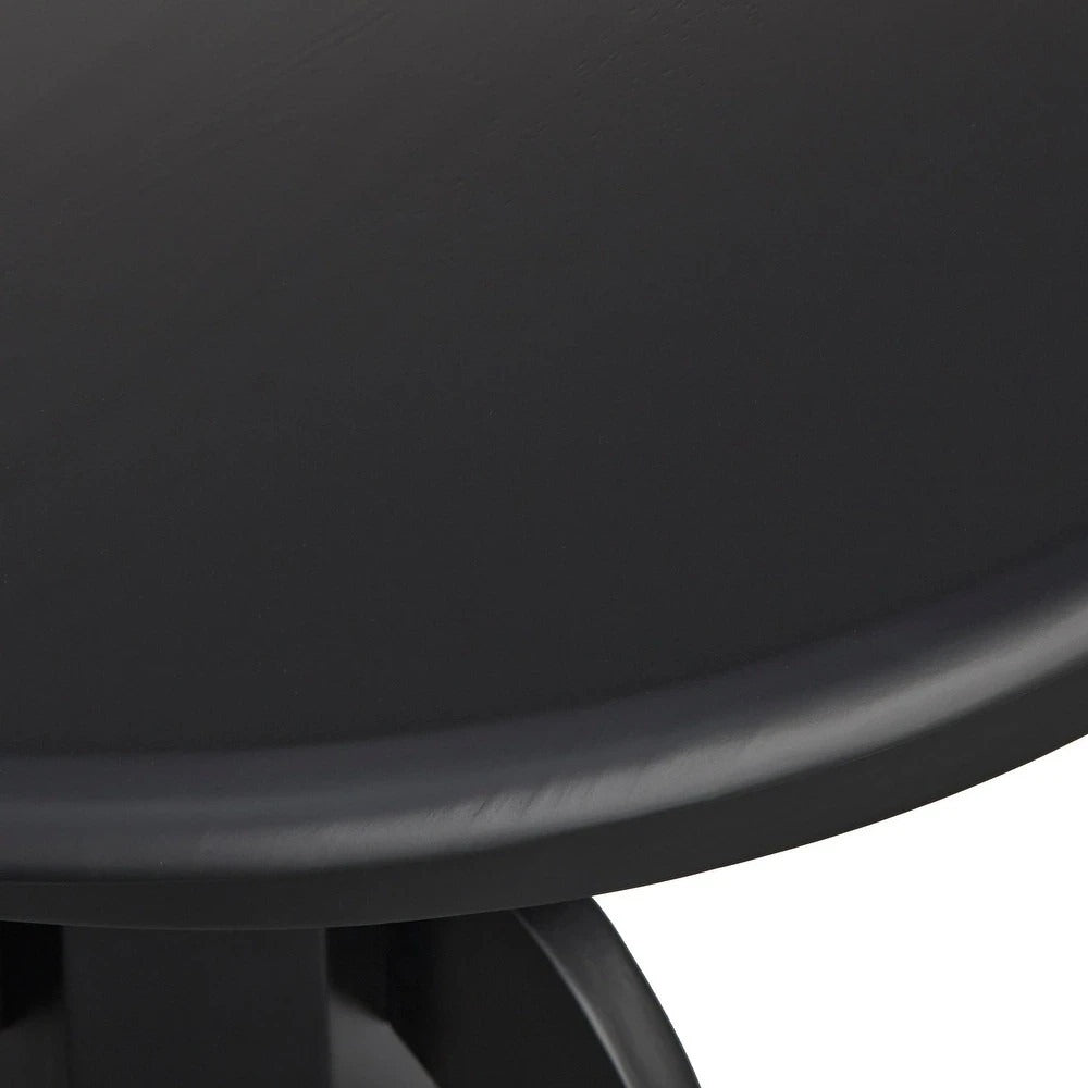 Country Style Pedestal Table: Solid Wood w/ 22in Leaf - Black Finish